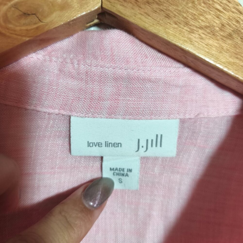 J Jill Love Linen Button Down Tunic Boyfriend Shirt sz S Light Pink Coastal Chic - Picture 4 of 9